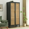 thumbnail image 1 of Woodpeckers Furniture And Mattress Solid Wood Armoire with Rattan Doors (Black), 1 of 3