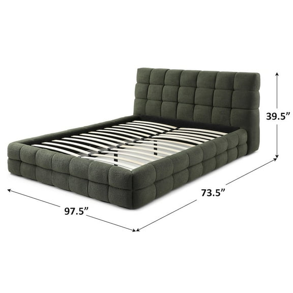 Electra Queen Size Fabric Upholstered Bed Frame in Green