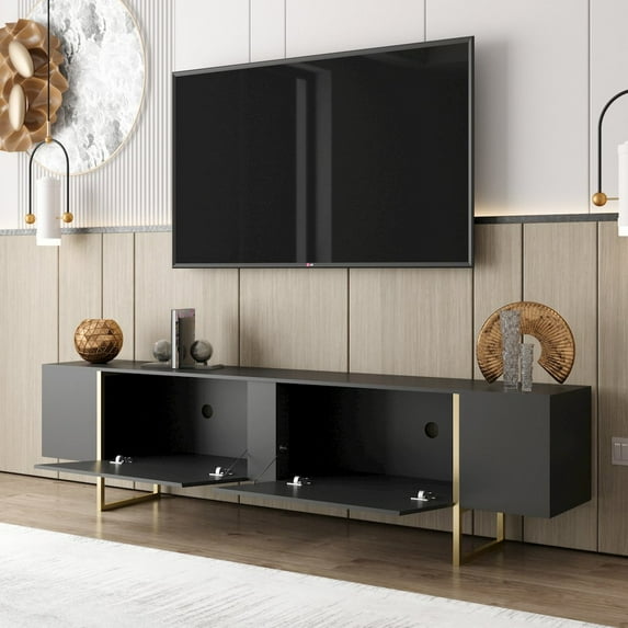 TV Stand 100 with Gold legs and two spacious doors in Black