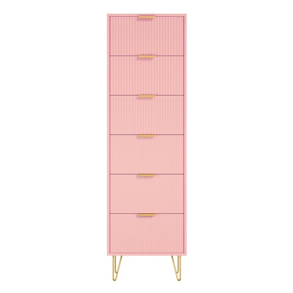 Woodpeckers Furniture and Mattress 6-Drawer Lingerie Chest - MDF Wood & Metal Legs - Bedroom Storage Organizer-Color:Pink