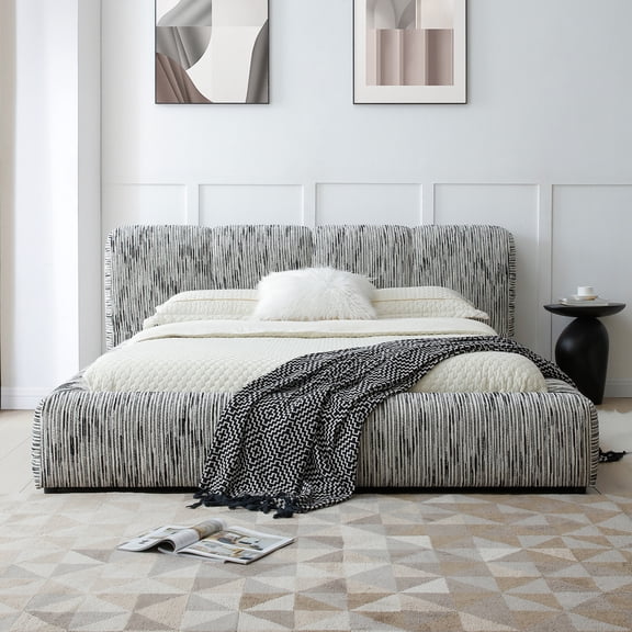 Sienna Upholstered Platform King Bed Low Profile with Padded Headboard