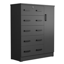 Woodpeckers Furniture and Mattress 5 Drawer Wooden Chest Wardrobe - Tall Storage Unit with Hanging Rod & Lockable Drawer-Color:Black