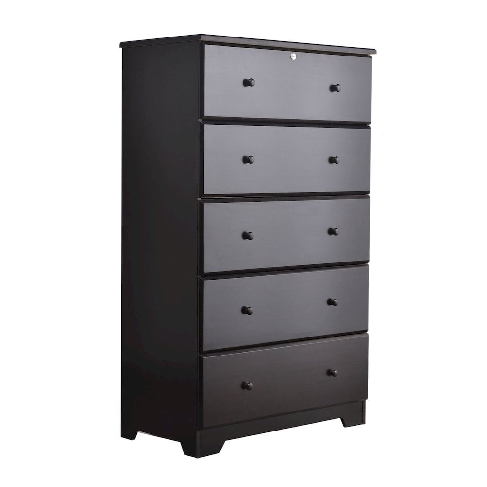 Isabela Mid-Century Black Solid Pine 5-Drawer Vertical Chest