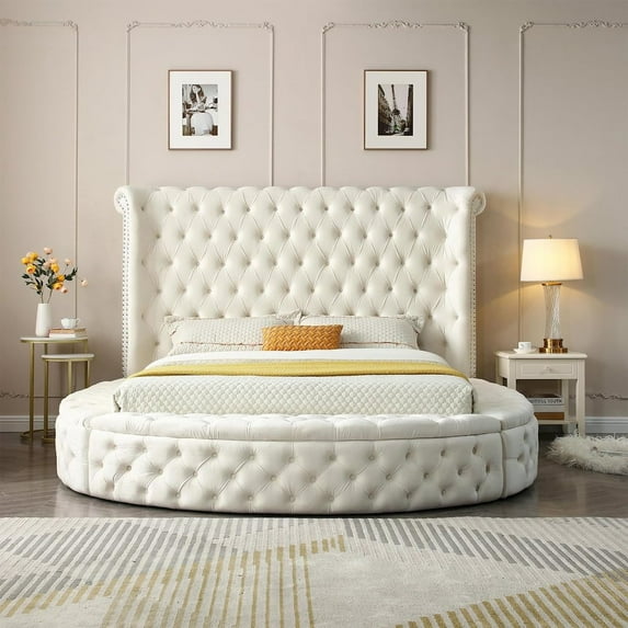 Woodpeckers Furniture and Mattress Upholstered Round Storage Bed