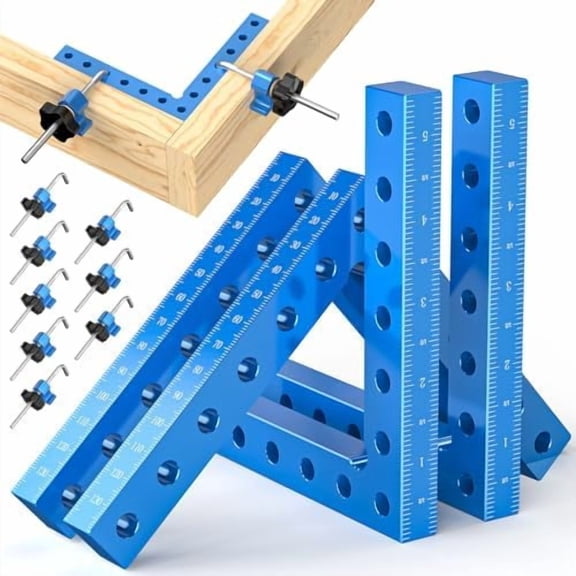 Woodpeckers Tools 90 Degree Corner Clamp Set, CNC Aluminum Right Angle Clamp 140mm/5.5", Precision Wood Working Clamps with Dual Scale, L-Shaped Screws, Ideal for DIY, Cabinet, Box & Frame Assembly
