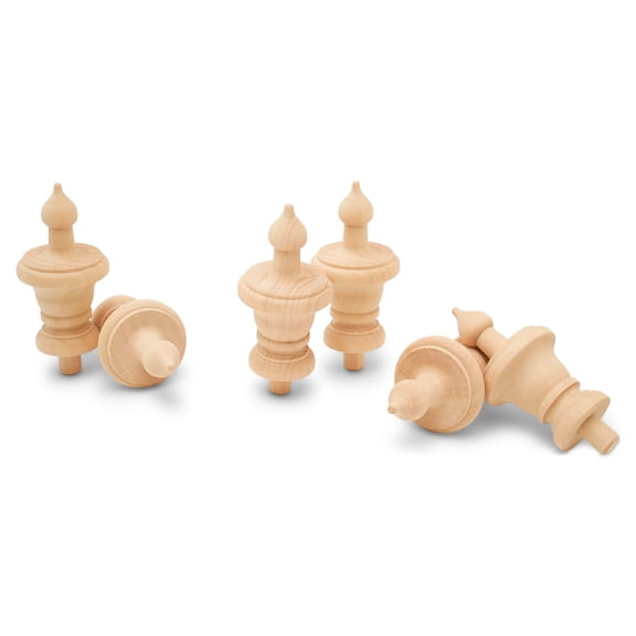 Woodpeckers Unfinished Wood Finials Decorative, 3-1/2 inch, for Bed Post Finial, Curtain Rod Finials, Flagpole Topper, and Crafts, Pack of 12 Large Craft Finials