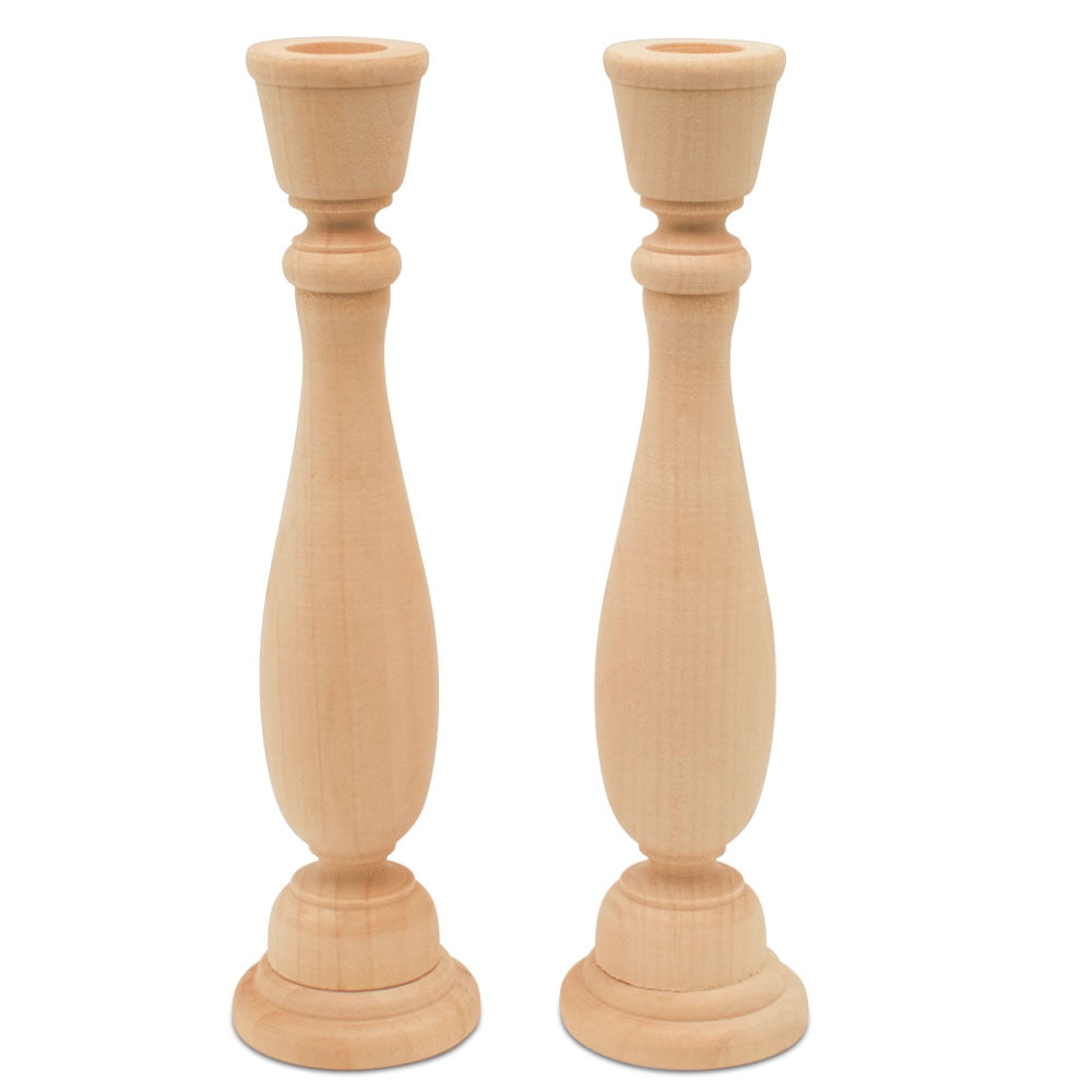 Unfinished Natural Wood Candlestick Holders Set of 4