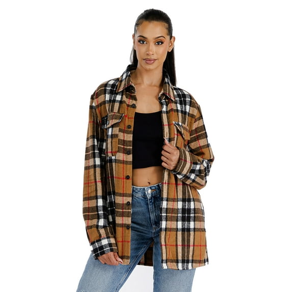 Woodridge Flannel Co Womens Long Sleeve Plaid Shirts Flannel Button Down Shacket Jacket Coats