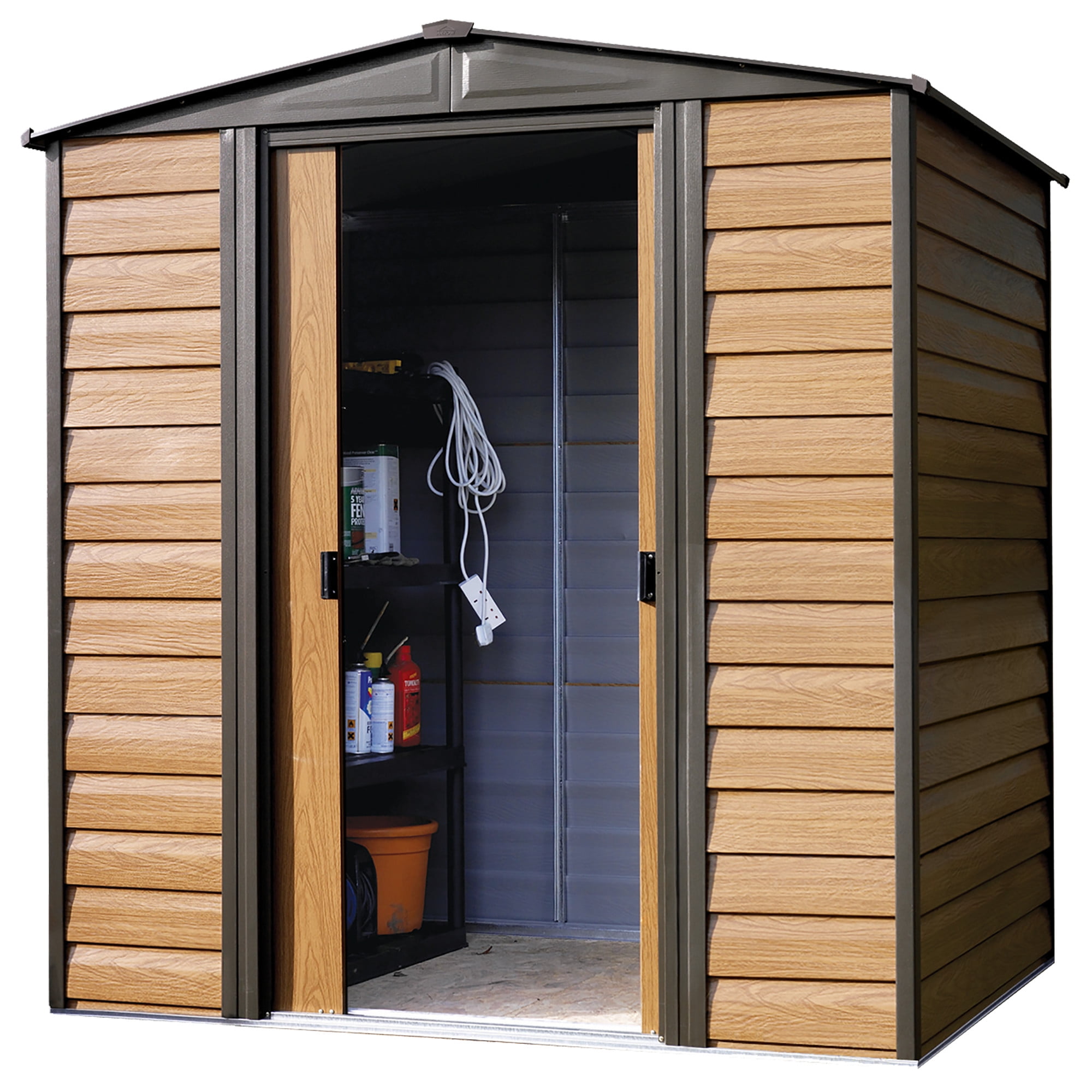 Woodgrain Large Steel Storage Shed with Double Doors