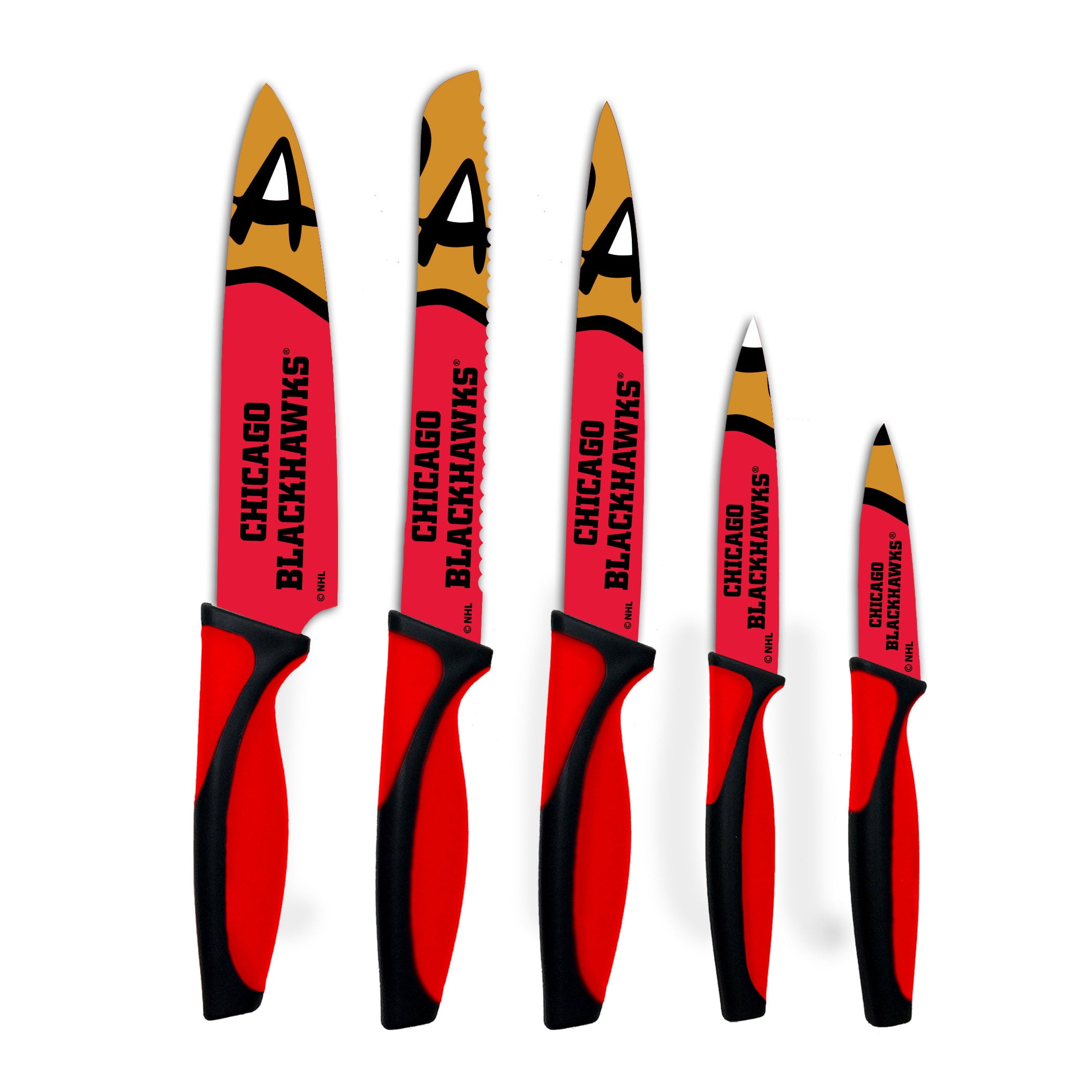 Chicago Blackhawks 5-Piece Red Handle Stainless Steel Knife Set
