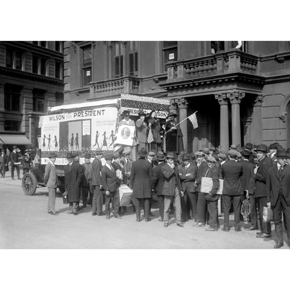 Woodrow Wilson 1912 Presidential Campaign. Wilson Women'S Wagon Complete With Trumpeters Campaigns In New