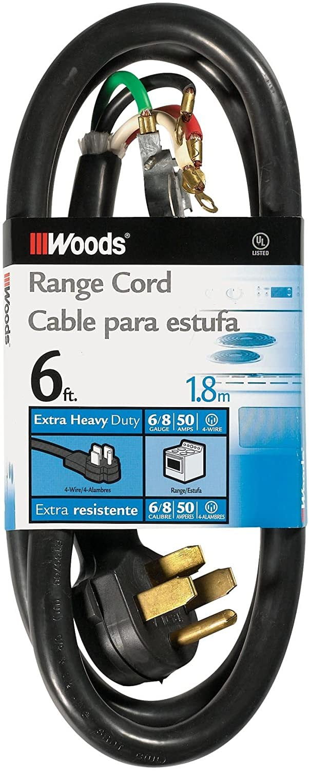 Woods 0762 6/2 8/2 SRDT 50-Amp Range and Dryer Appliance Cord, Black, 6-Feet