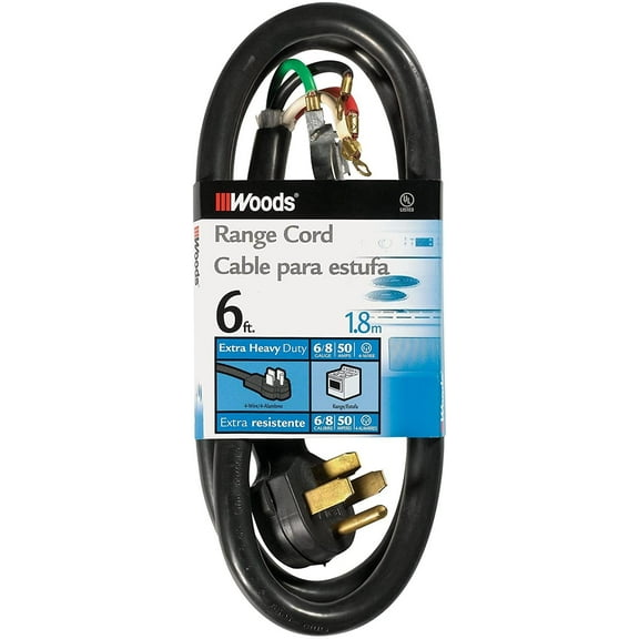 Woods 0762 6/2 8/2 SRDT 50-Amp Range and Dryer Appliance Cord, Black, 6-Feet