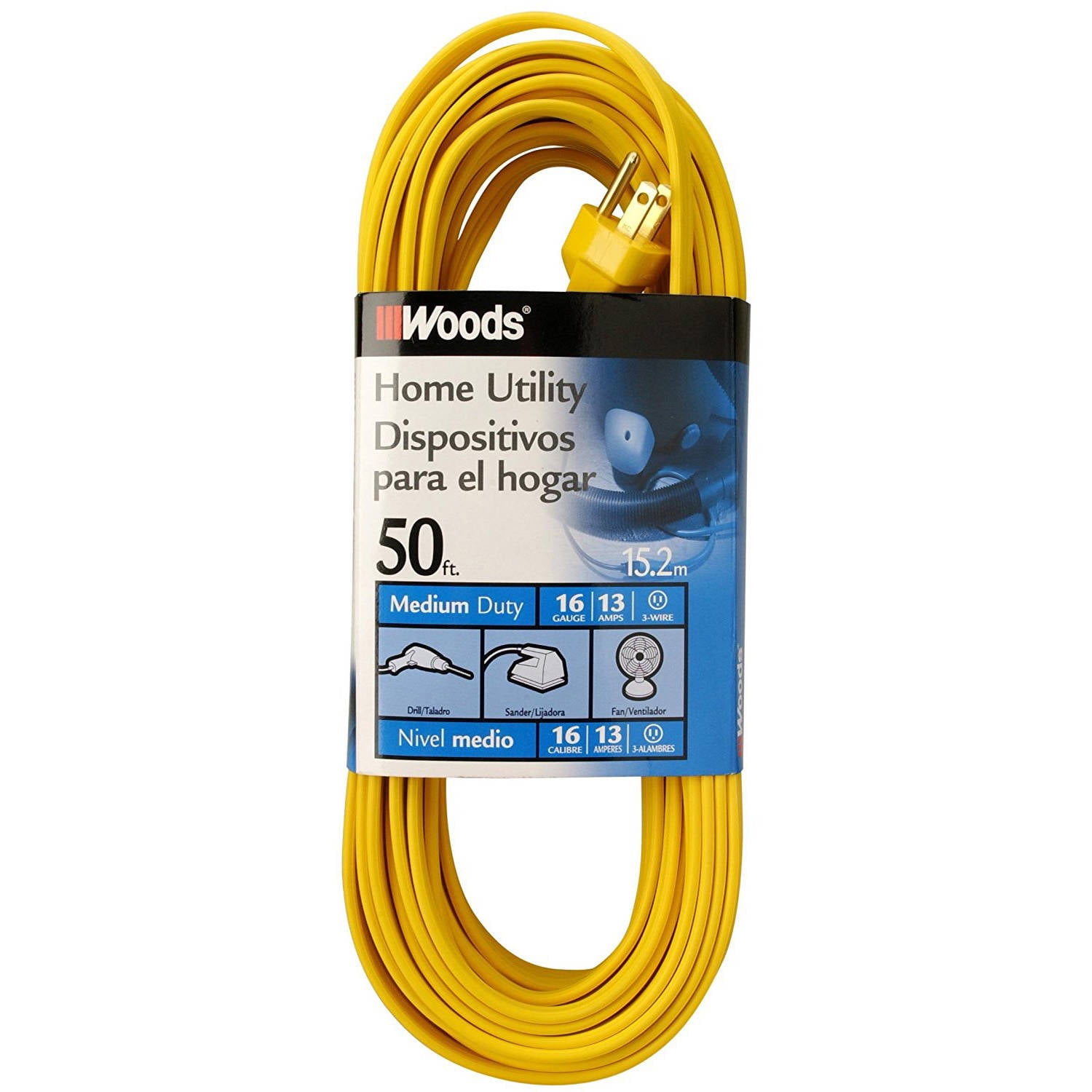 Woods 0832 SPT-2 16/3 Flat Utility Extension Cord, Yellow, 50' 