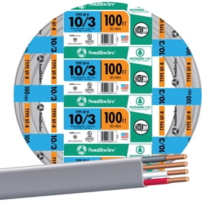 Woods 13059123 Romex SIMpull 10/3Uf-W/Gx100 Type Uf-B Building Wire; 10/3; 100 Ft; PVC; Feet; Gray