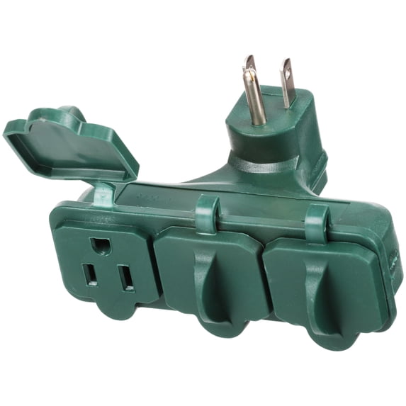Woods 13270 Green Weatherproof 3-Outlet Adapter Suitable for Outdoor or Indoor Use