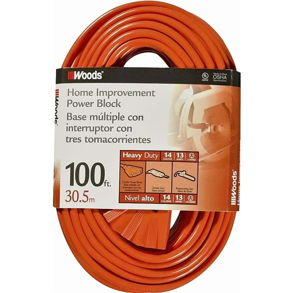 Woods 14/3 SJTW 300 volt 100 ft. L Power Cord