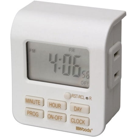 Woods 2-Conductor Indoor Digital 7-Day Lamp Timer, White, 50008
