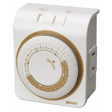 Woods 2-Conductor Indoor Mechanical 24-Hour Lamp Timer, White, 50000