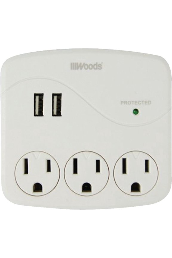 2-USB/3-Standard Outlet Surge Tap - Single Pack