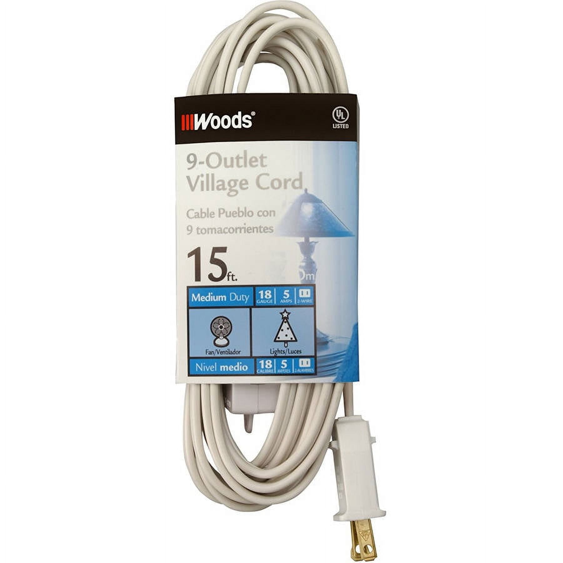 Woods 15 ft. White Indoor Extension Cord with Switch and 9 Outlets