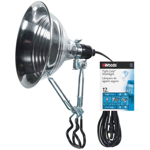 Woods 2839 18/2-Gauge 12' SPT-2 Tight Grip Clamp Lamp with Reflector