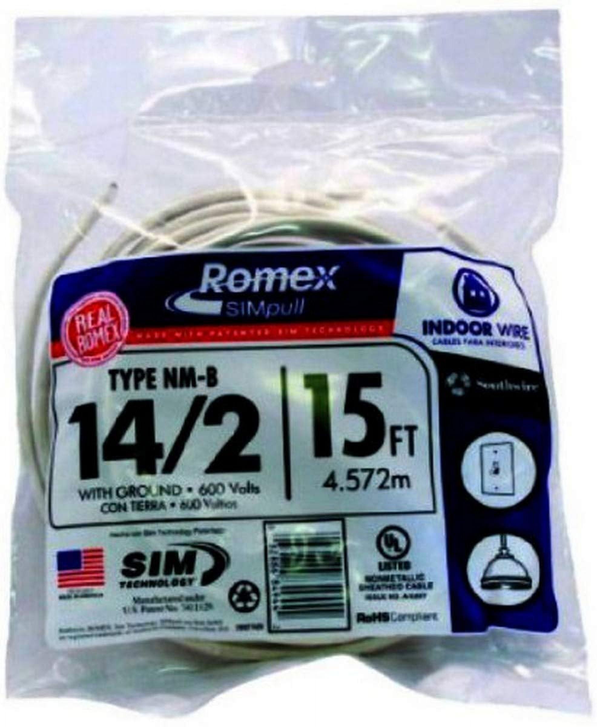 Nmb Wire Rope Romex 14/2 NMB Cable, Solid Copper Wire, 15ft Coil, White, 600V Indoor ...