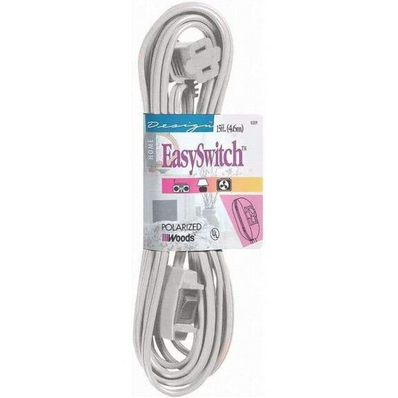 Woods 359W Indoor Extension Cord With Remote On/Off Switch (White 15 Ft)