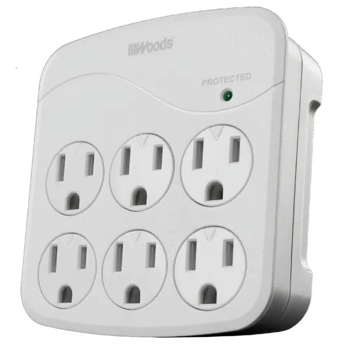 Woods 41076 Surge Protector, 120 Vac, 15 a, 6 -Outlet, 1440 J Energy, White, Each