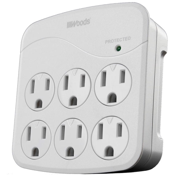 Woods 41076 Surge Protector with 6 Power, 6-Outlet 1440J of Protection