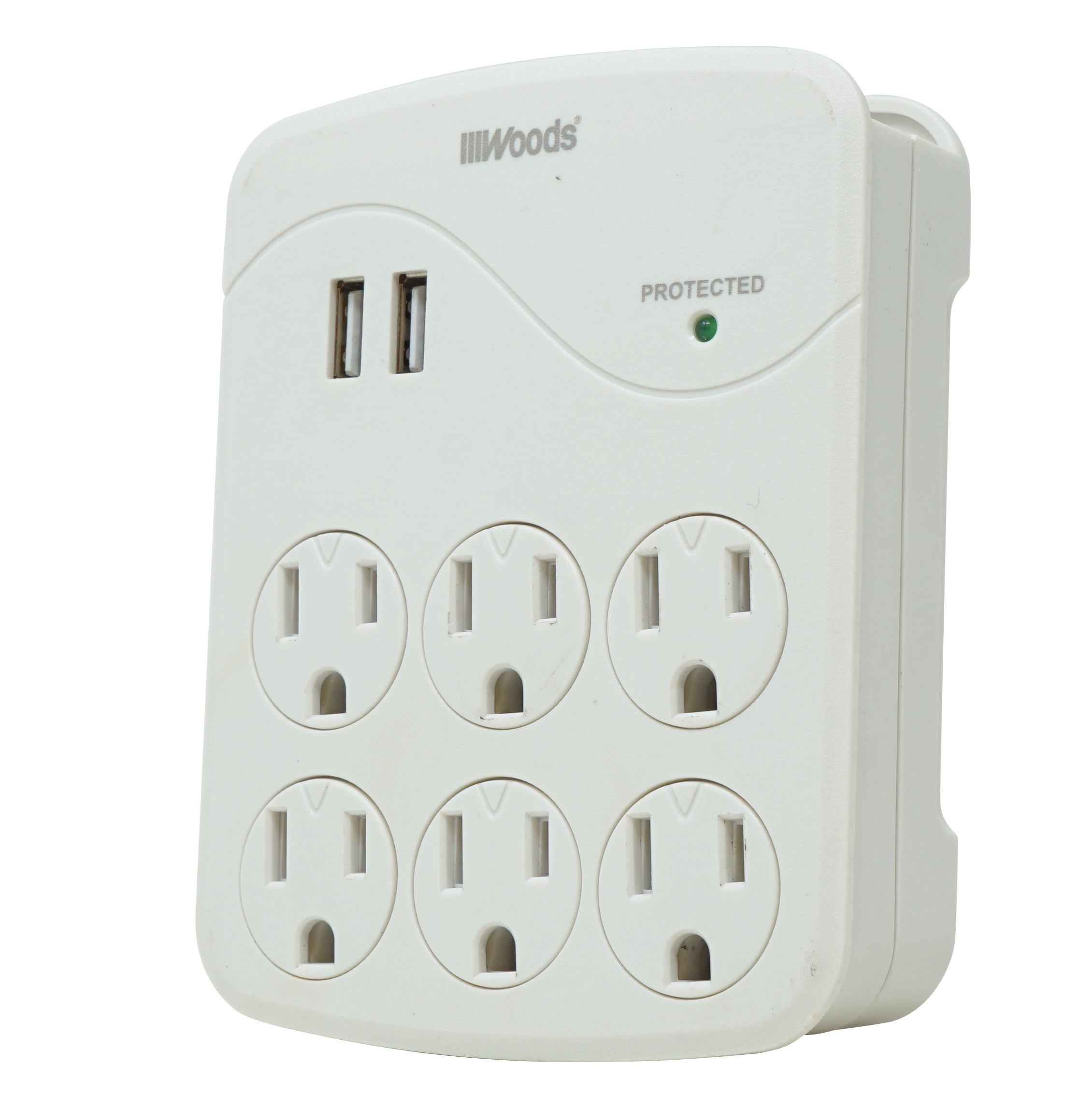 White 6-Outlet Surge Protector with 2 USB Ports