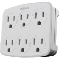 Woods 41196 Wall Adapter with 6 Grounded Outlets, White