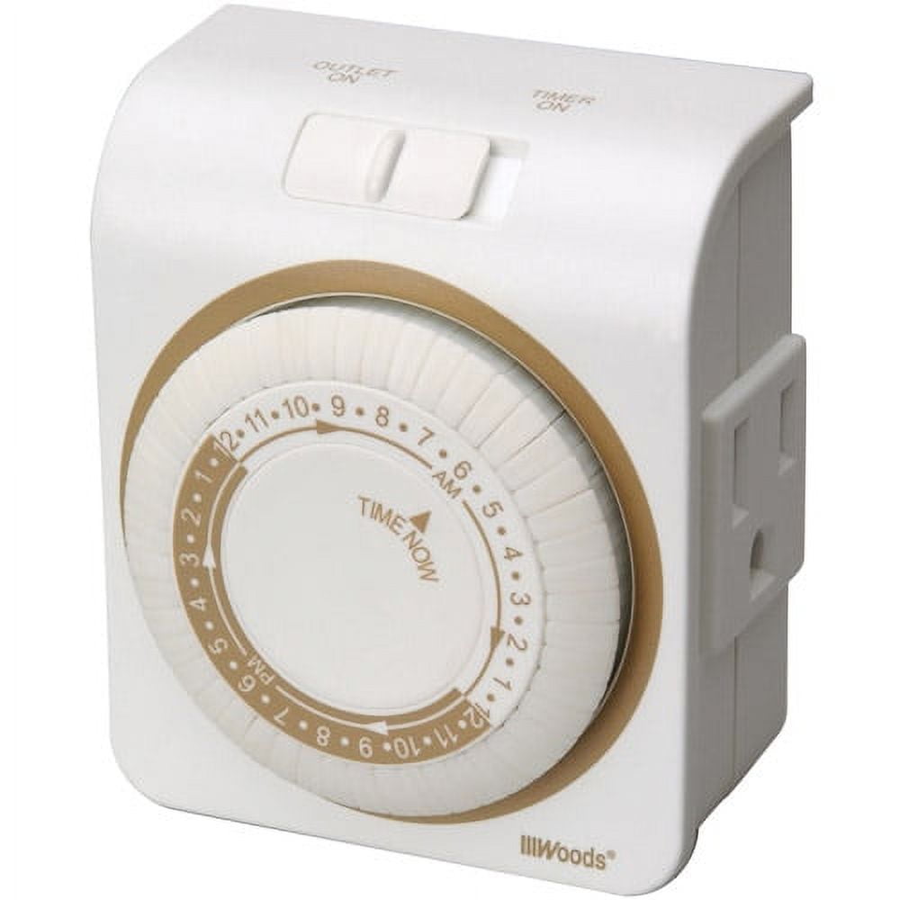 White and Taupe Mechanical 24-Hour Timer for Indoor Lamps and Appliances