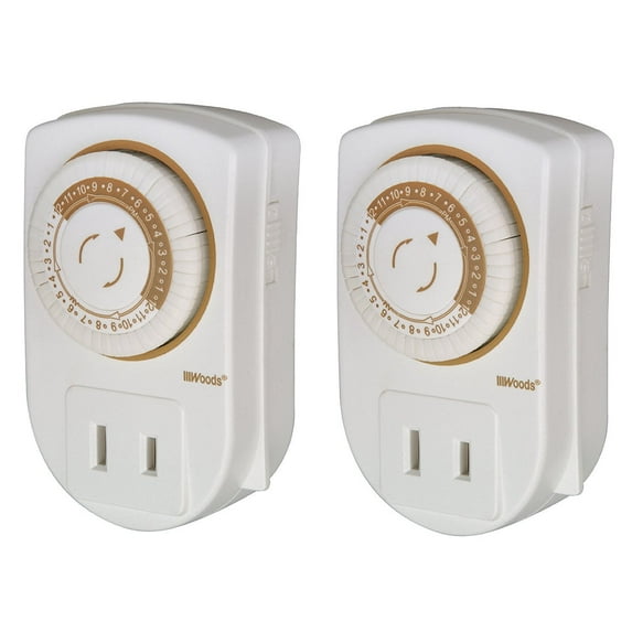 Woods 50006 Indoor 24-Hour Mechanical Outlet Timer, Daily Settings, 2-Pack 4-Pack