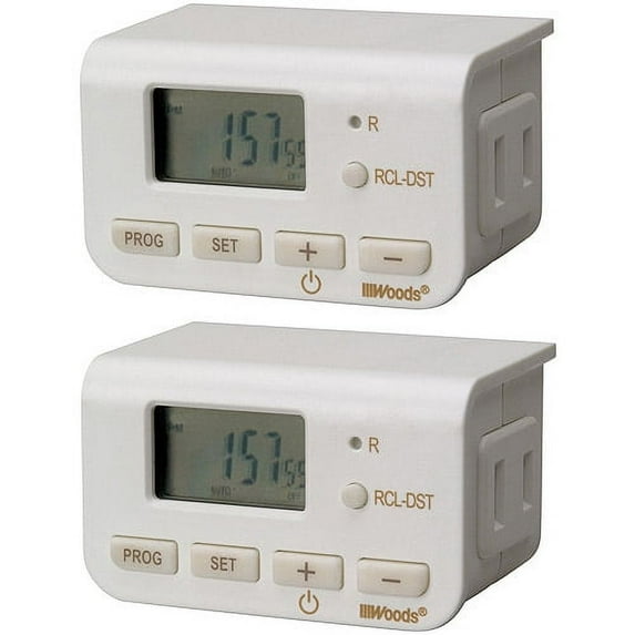 Woods 50007WD Indoor 24-Hour Digital Plug-In Timer, 2 Pack, 1 Polarized Outlet