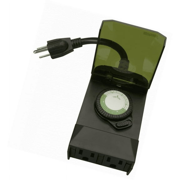 Woods 50011 Outdoor 24-Hour Plug-in Mechanical Timer with 2 Grounded Outlets,