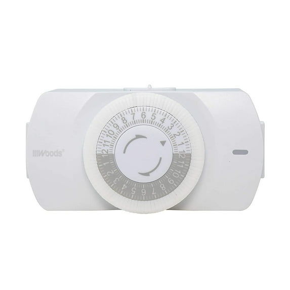 Woods 50104WD Indoor 24-Hour Heavy Duty Mechanical Timer with Nightlight, 2 Grounded Outlets, White