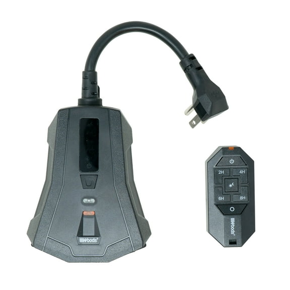 Woods 50126WD Dusk to Dawn Lighting Timer with Remote Control, Countdown Setting, 3 Outlets