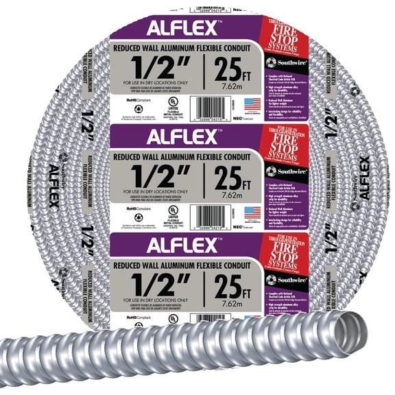 Woods 55082121 25-Feet 1/2-Inch Alflex-Type RWA Reduced Wall Metal Aluminum Flexible Conduit