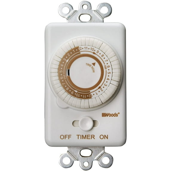 Woods Programmable Mechanical Light Timer 59745 - 24 Hour Wall Timer - White