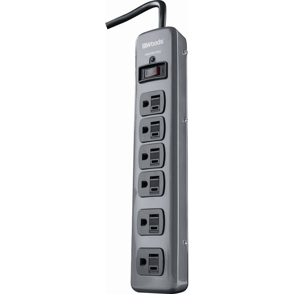 Woods 6-Outlet Surge Protector Strip - Single Pack Indoor & Outdoor Use, NEC-Compliant