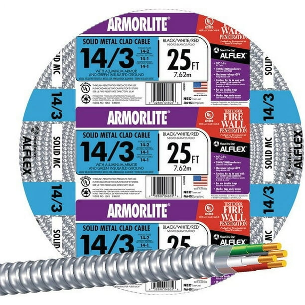 Woods 68582621 25 ft. 14-3 Solid CU Armorlite Metal-Clad Cable ...