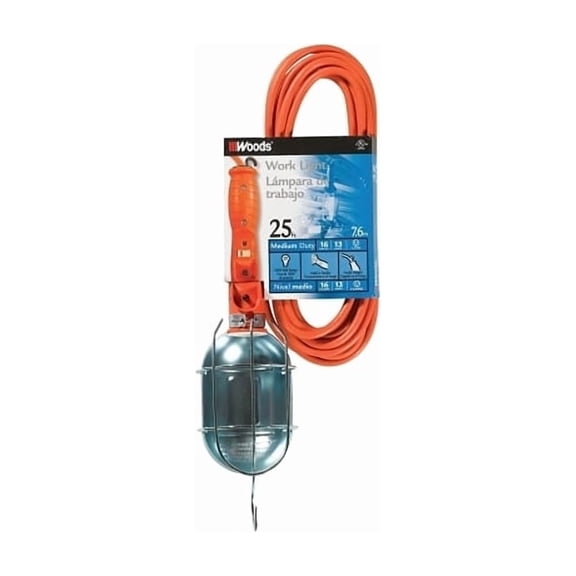 Trouble Work Light, 16/3 Gauge, 75 W, S-Hook, 25 ft Cord