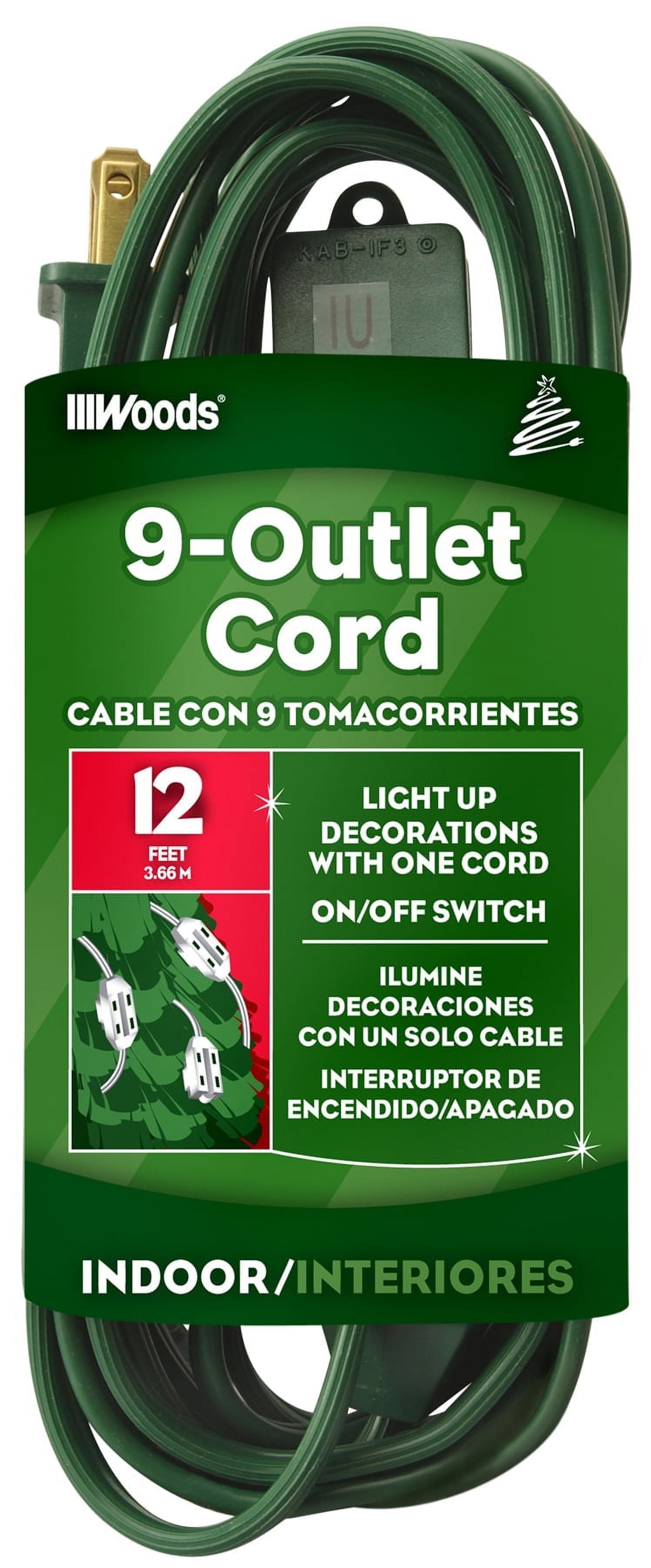 Woods 9Outlet Indoor Extension Cord, Green, 12Foot