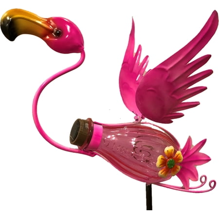 Woods 96331 Pink Glass Bottle Flamingo in Flight Solar Stake Light