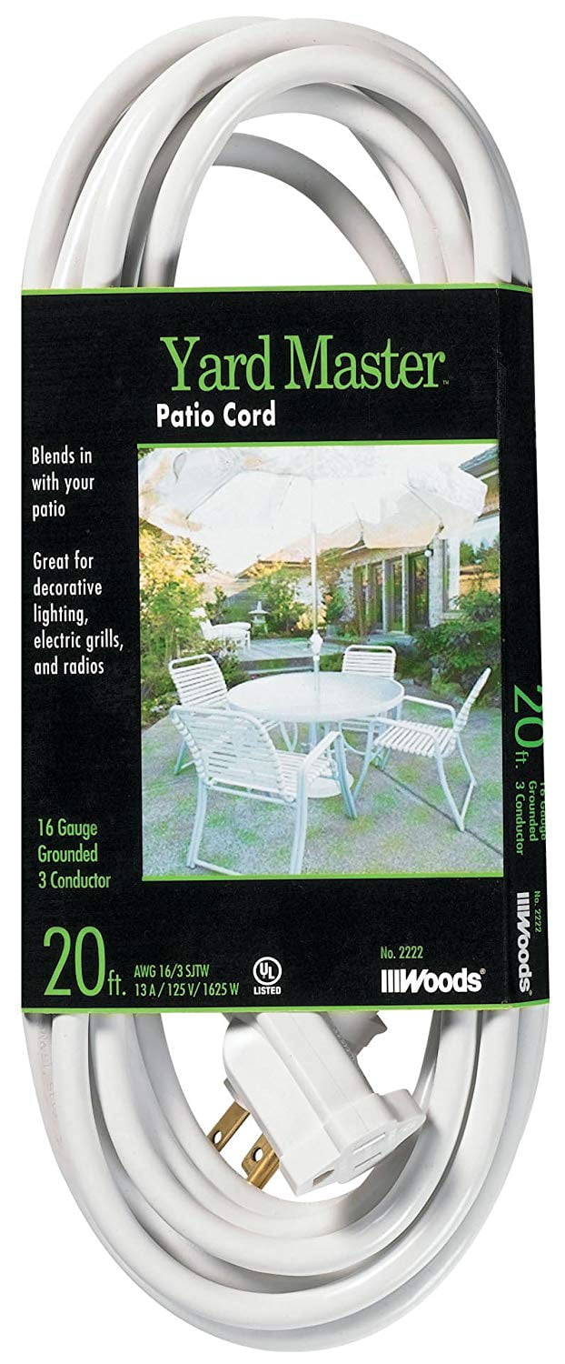 Woods 992222 20’ White SJTW Weatherproof Outdoor Extension Cord