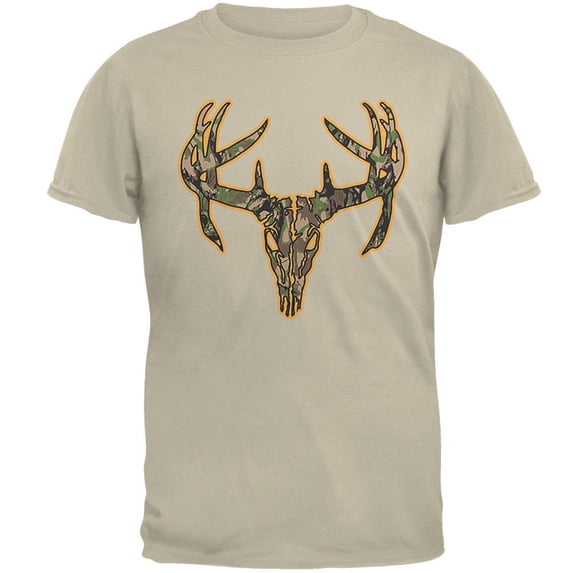 Woods Camo Deer Skull With Neon Orange Mens T Shirt Sand MD