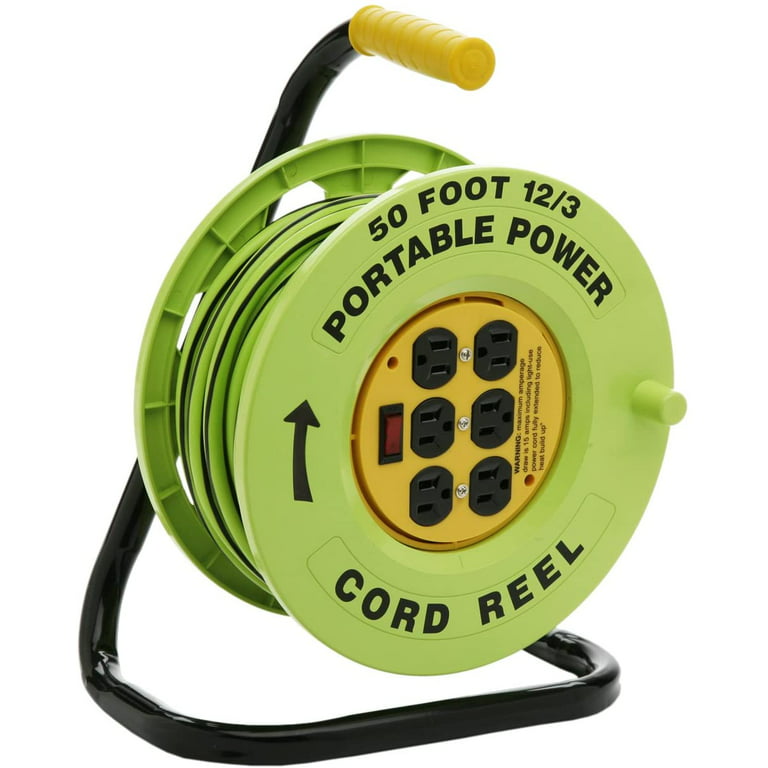 Retractable Extension Cord Reel Wheel Electric Power With Outlets