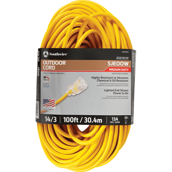 Woods Ind. Coleman Cable 14/3 Cold Weather Extension Cord - Single Pack Indoor & Outdoor Use, NEC-Compliant