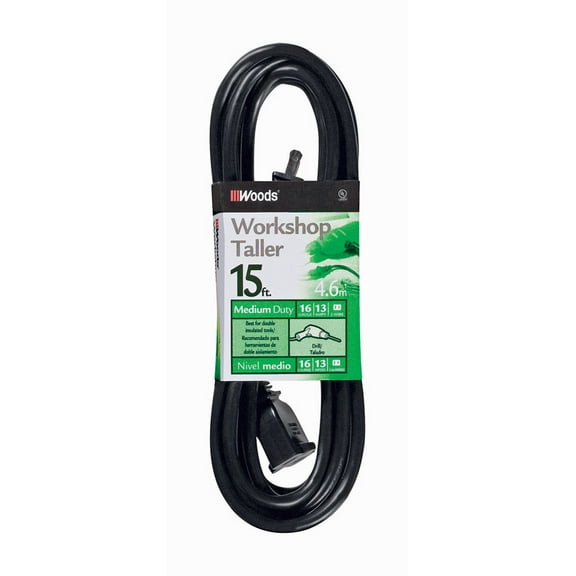 Woods Indoor and Outdoor 15 ft. L Black Extension Cord 16/2
